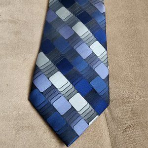 Via Europa 100% Silk Neck Tie - Blue/White Geometric